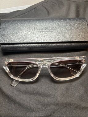 Burberry Clear Crystal Frame Sunglasses with Dark Smoke Lenses